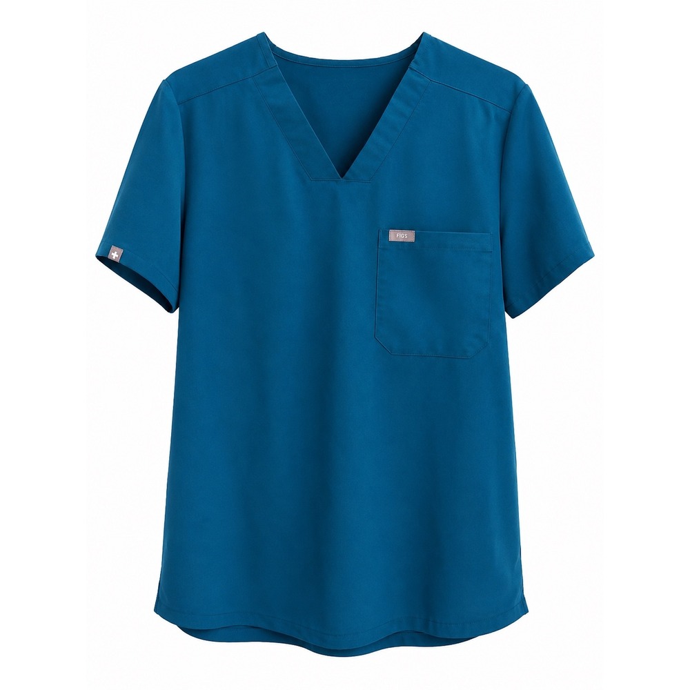 FIGS Teal Scrub Top Large Medical Uniform Pocketed Healthcare Shirt